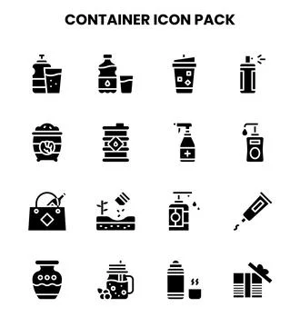 Container Glyph Bundle Icons Pack Stock Illustration