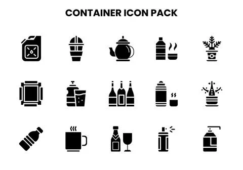 Container Glyph Bundle Icons Pack Stock Illustration