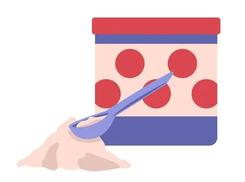 Container, handful of Flour, Spoon. Red polka Dot Storage for bulk products Stock Illustration