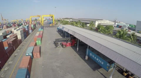 Container Handler In Logistic Warehouse Video stock 64273463
