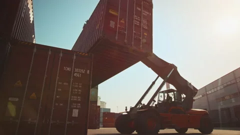 Container Handler Working in Terminal Stock Footage 147230884