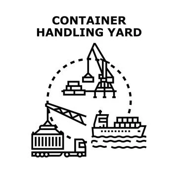 Container handling yard logistics and freight transport Illustration