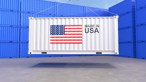Container hanging with the American flag Stock Footage 242684300