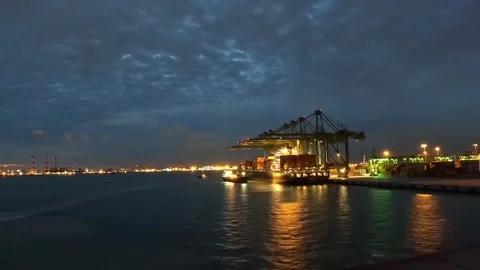 Container Harbour Operations Night Time Lapse Trade Transport Stock Footage 332481610