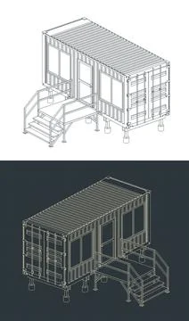 Container house isometric blueprints Stock-Illustration
