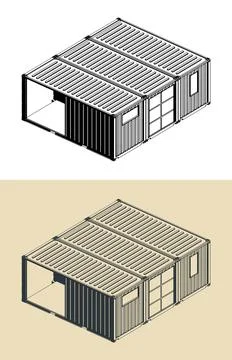 Container house isometric illustrations Stock Illustration