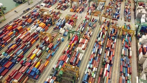 Container hub storage facility beside port Stock Footage 73422105