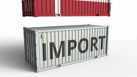 Container with IMPORT text being crashed with container with flag of Denmark Stock Footage 103532919