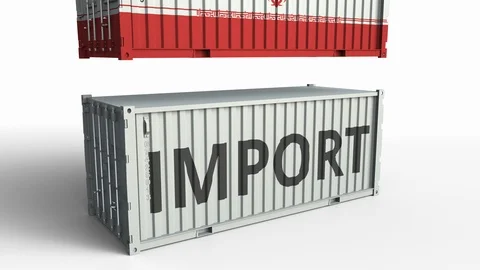 Container with IMPORT text being crashed with container with flag of Iran Stock Footage 103553520