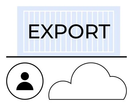 Container labeled EXPORT above cloud and user icon. Ideal for logistics, tech Stock Illustration