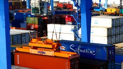 Container lift by crane Stock Footage 96107233