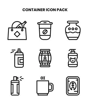 Container Line Collection Icons Pack Stock Illustration