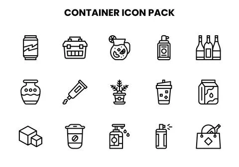 Container Line Design Icons Pack Stock Illustration