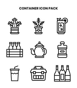 Container Line Design Icons Pack Stock Illustration