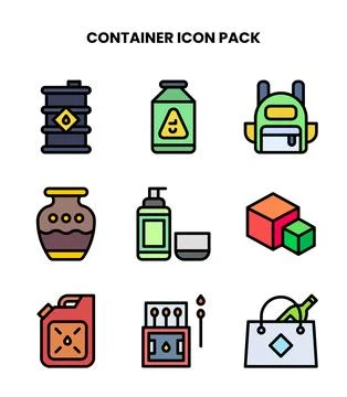 Container Lineal Color Vector Icons Pack Stock Illustration