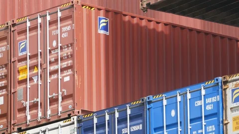 Container load with twist lock close up 4k Stock Footage 89787959