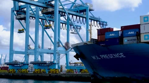 Container loading and offloading equipment. 스톡 동영상 275342721