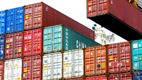 Container loading to cargo ship 4k Stock Footage 97986062