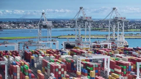 Container loading cranes at Webb Dock in Port Melbourne Stock Footage 277967871