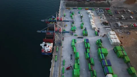 Container loading dock, aerial view Stock Footage 344054784