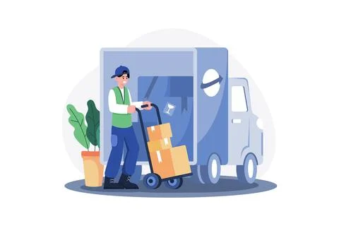 Container Loading Illustration concept. A flat illustration isolated on whi.. Illustrazione stock
