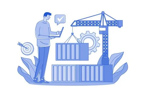 Container Loading Illustration concept. A flat illustration isolated on whi.. Illustrazione stock