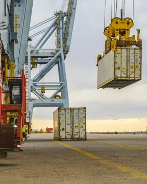 Container loading, montevideo port Stock Photos