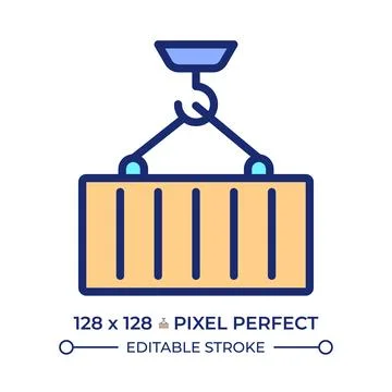 Container loading pixel perfect line color icon Stock Illustration