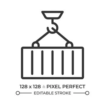 Container loading pixel perfect line icon Stock Illustration