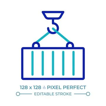 Container loading pixel perfect two color line icon Stock Illustration