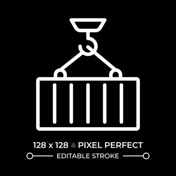 Container loading pixel perfect white line icon in negative space Stock Illustration