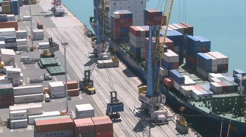 Container loading onto ship busy timelapse Stock Footage 312241