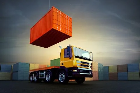 Container loading on truck in dock 스톡 일러스트