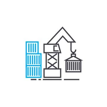 Container loading vector thin line stroke icon. Container loading outline Stock Illustration