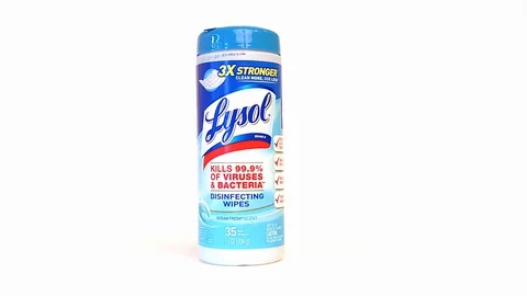 Container of Lysol Wipes Stock Footage 128824995