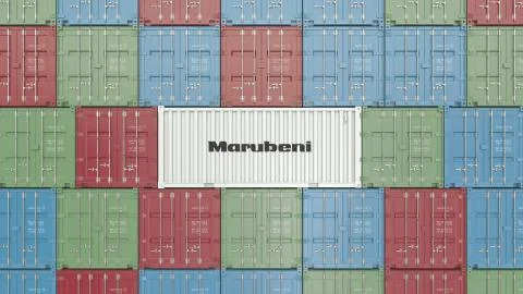 Container with Marubeni corporate logo. Editorial 3D rendering Stock Illustration