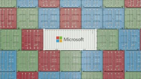 Container with Microsoft corporate logo. Editorial 3D rendering 스톡 일러스트