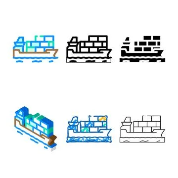 Container multistyle ship color icon vector Stock Illustration