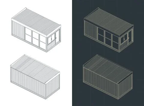 Container office isometric drawings Illustrazione stock