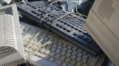 Container for old computer and electronic waste Stock Footage 122447901