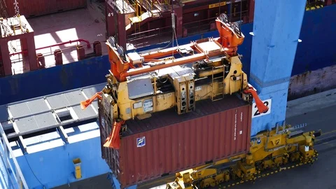 Container operation in the port 4k intro video for business Stock Footage 93109009