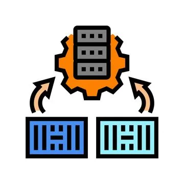 Container orchestration data center color icon vector illustration Illustrazione stock