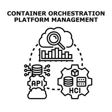 Container orchestration platform management technology operating with api int Stock Illustration