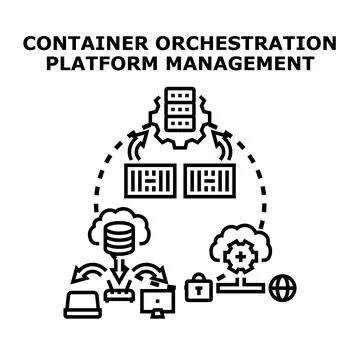 Container orchestration platform managing cloud services deployment Stock Illustration
