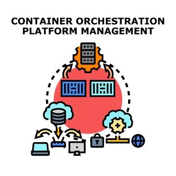 Container orchestration platform managing cloud services deployment 库存插图