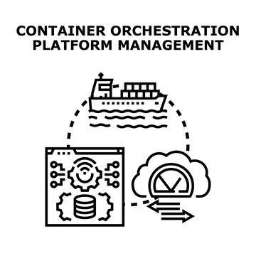 Container orchestration platform managing development and logistics 스톡 일러스트
