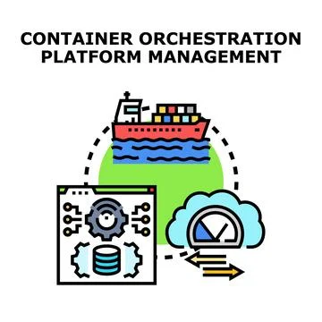 Container orchestration platform managing development and logistics Stock Illustration
