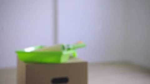 The container for paint rollers has been introduced in the newly space. Stock Footage 313679515