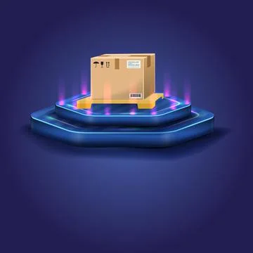 Container parcel package box on podium. Stockillustratie