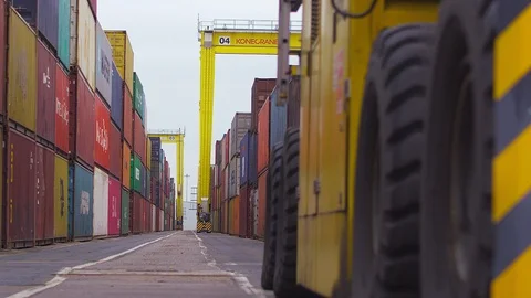 Container park in a port Stock Footage 112758522